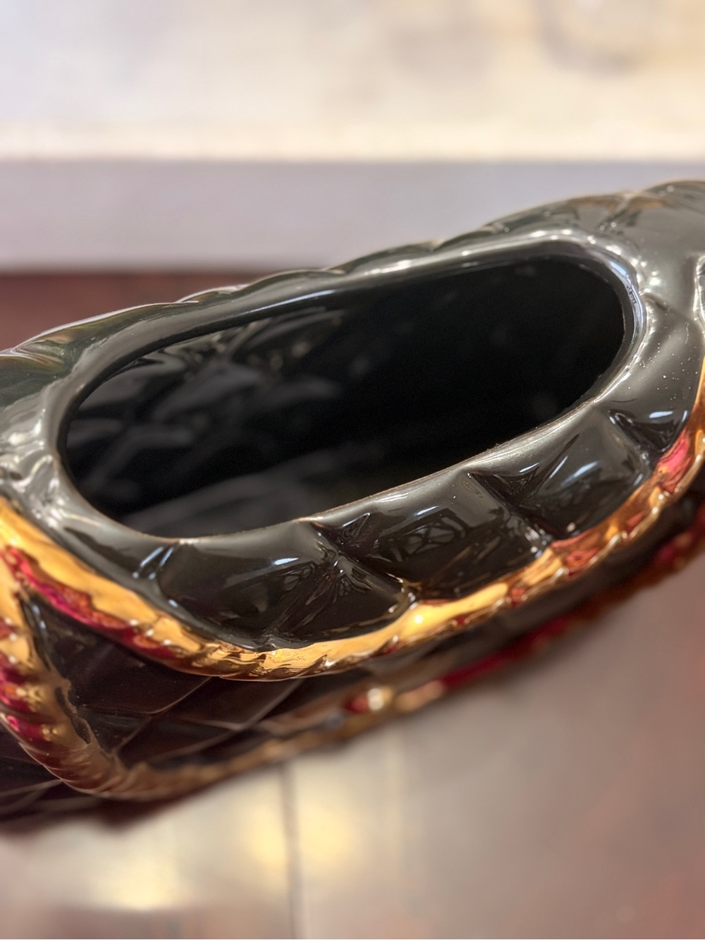 Elegant Ceramic Black Quilted Chain Bag Vase with Gold Hardware - Picture 8 of 10
